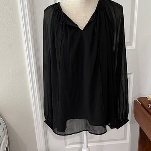 Talbots Petites Black Sheer Blouse Lined Bodice Dressy NWOT SZ PXL